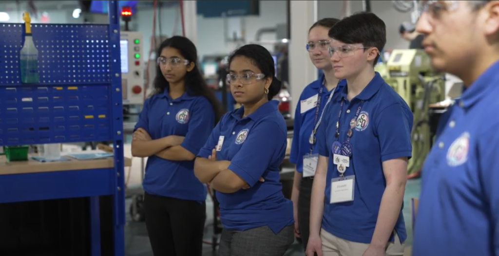 Students touring the shop