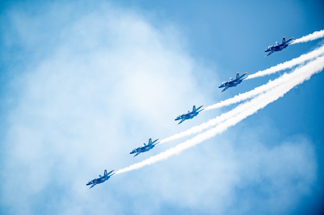 Blue Hornets planes flying in formation