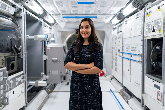 female aerospace engineer in space tunnel