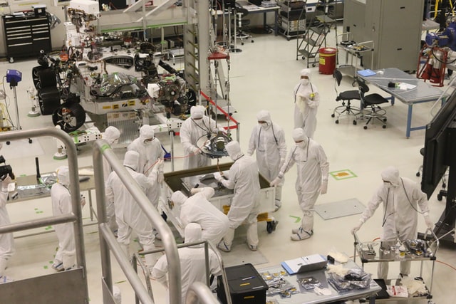 Assembling the Mars Rover at Jet Propulsion Laboratory.